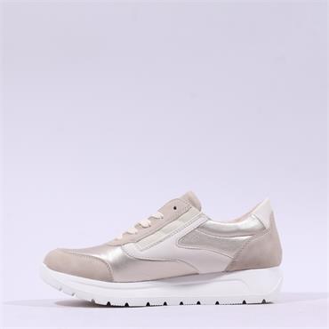 Remonte Low Wedge Laced Side Zip Shoe - Beige Combi